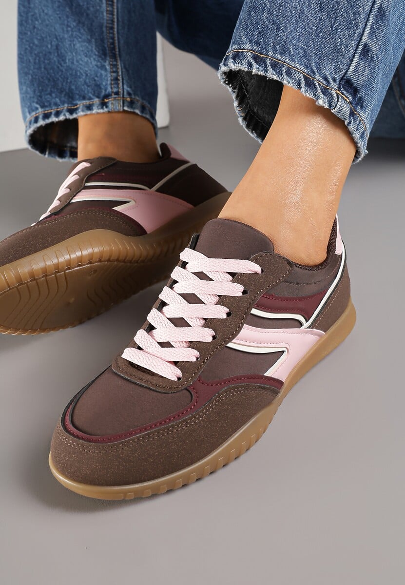Brązowe Sneakersy Tenisówki z Geometrycznym Motywem Fesindia 3