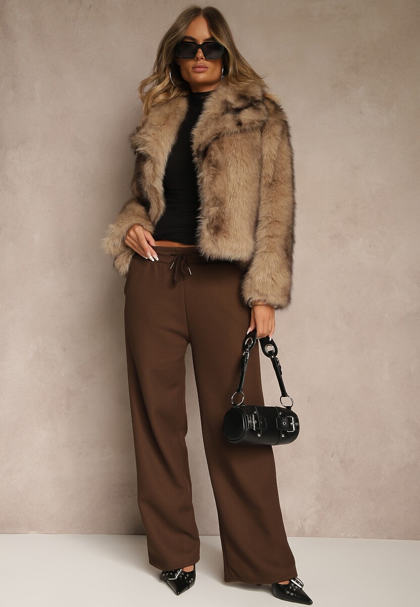 Beżowa Kurtka Futerko z Ozdobnym Kołnierzem Fitene 3