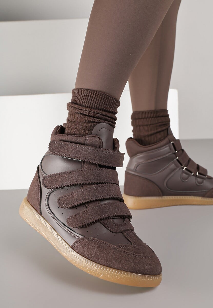Brązowe Sneakersy na Ukrytym Koturnie Ozdobione Przeszyciami Tlavie 3