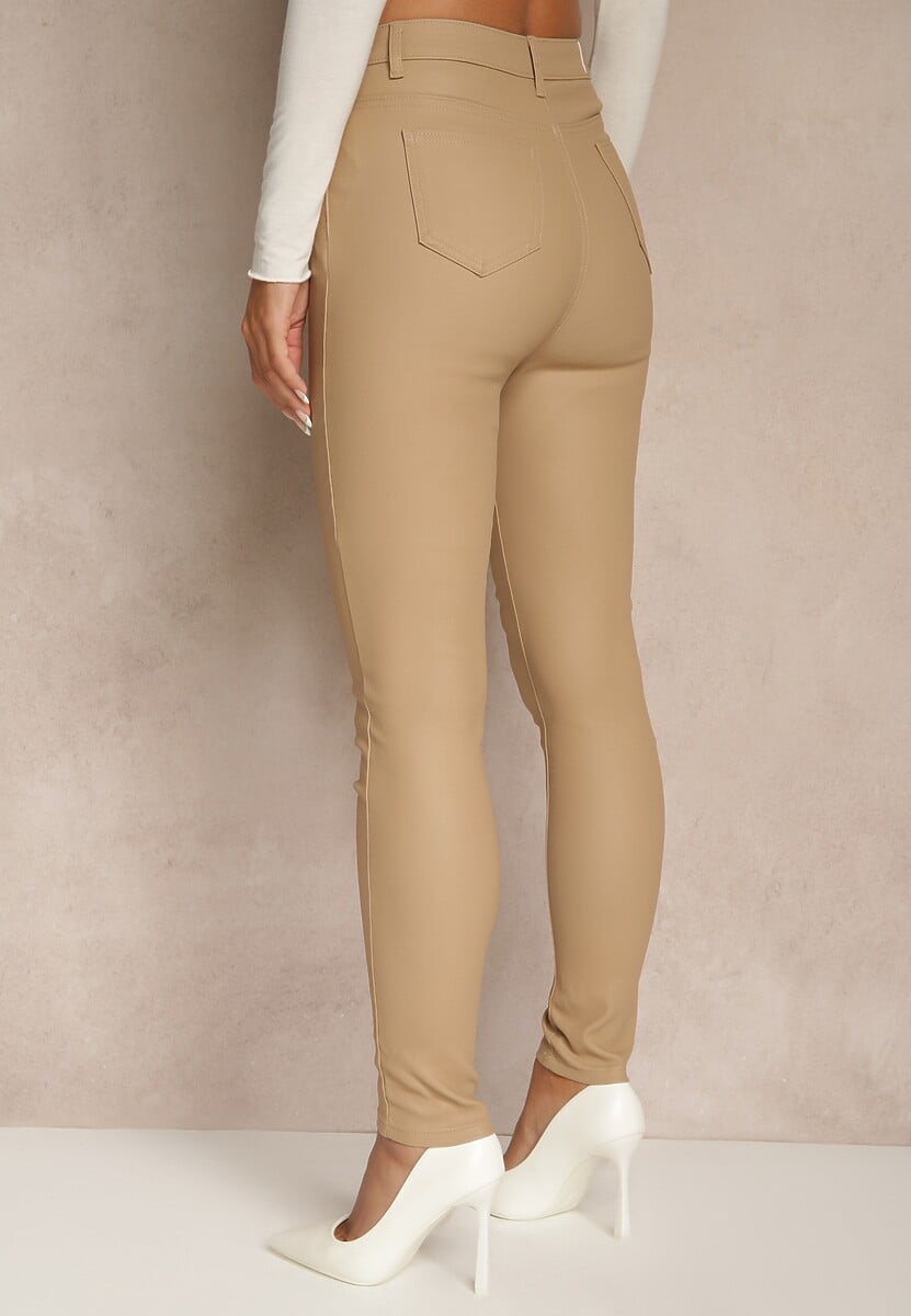 Beżowe Casualowe Spodnie Skinny o Modelującym Fasonie Elovi 3