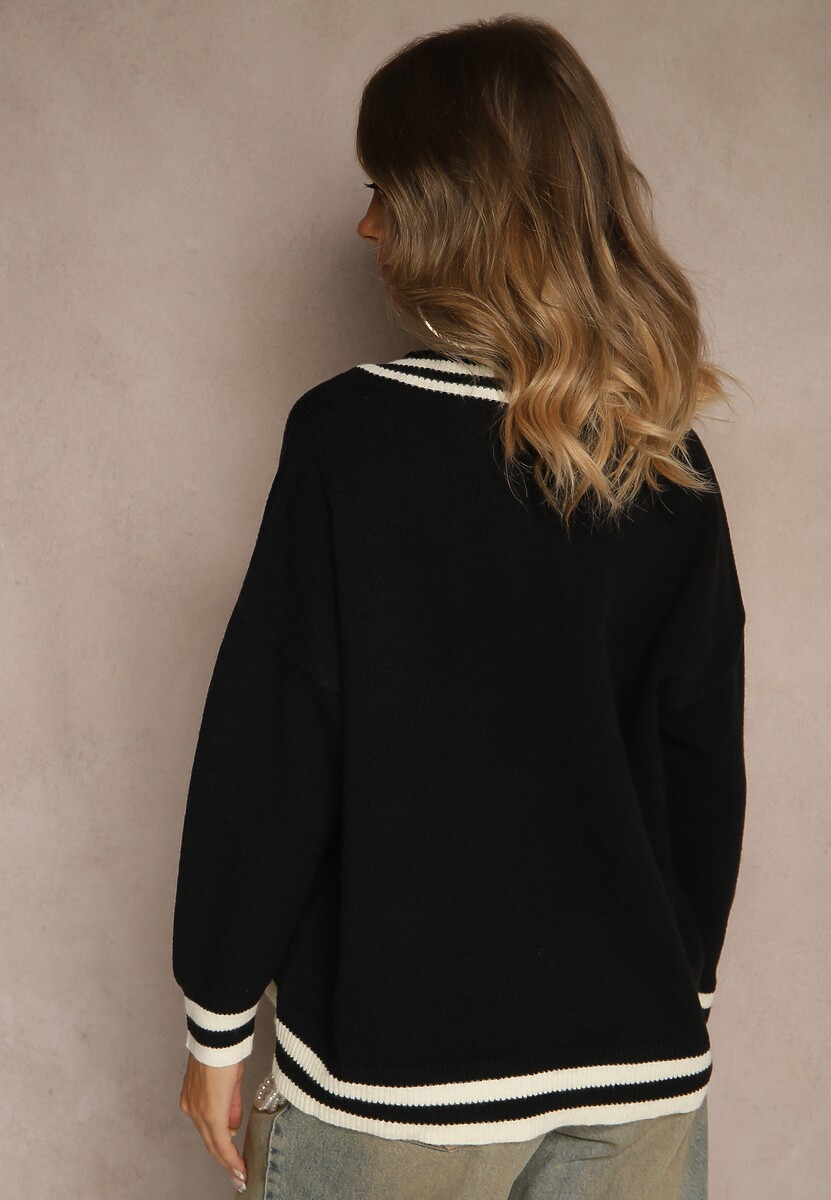 Czarny Sweter Preppy z Dodatkiem Kaszmiru Lincire 3