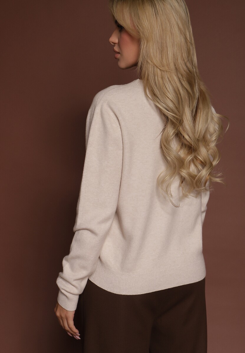 Beżowy Casualowy Sweter z Wełną i Wiskozą Lussare 3