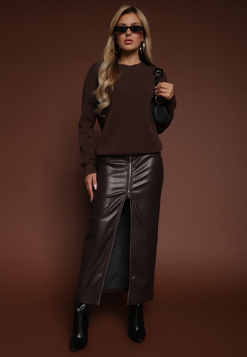 Brązowy Casualowy Sweter z Wełną i Wiskozą Lussare 2