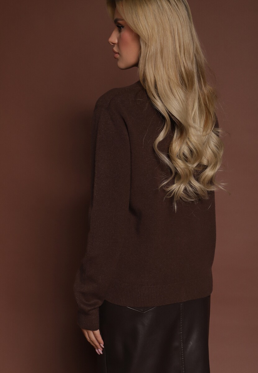 Brązowy Casualowy Sweter z Wełną i Wiskozą Lussare 3