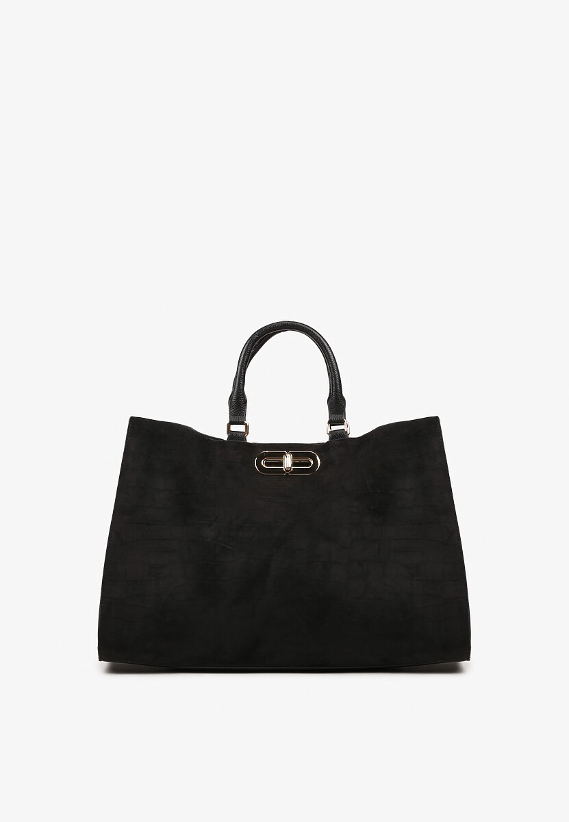 Czarna Torebka Typu Shopper z Imitacji Zamszu z Rączkami i Paskiem Crossbody Temige 1