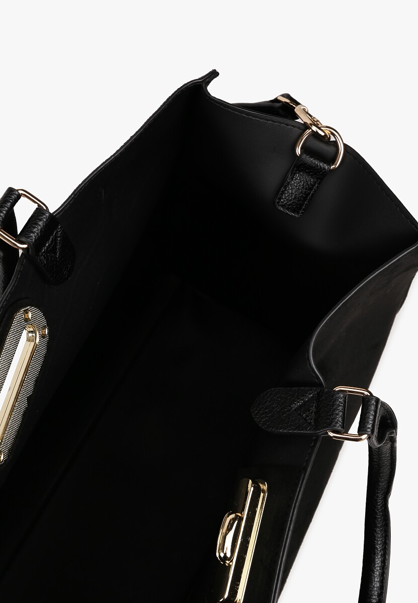 Czarna Torebka Typu Shopper z Imitacji Zamszu z Rączkami i Paskiem Crossbody Temige 4