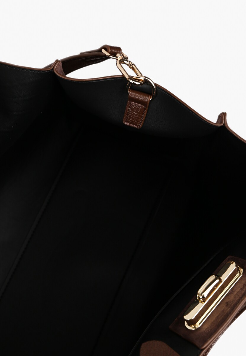 Brązowa Torebka Typu Shopper z Imitacji Zamszu z Rączkami i Paskiem Crossbody Temige 4