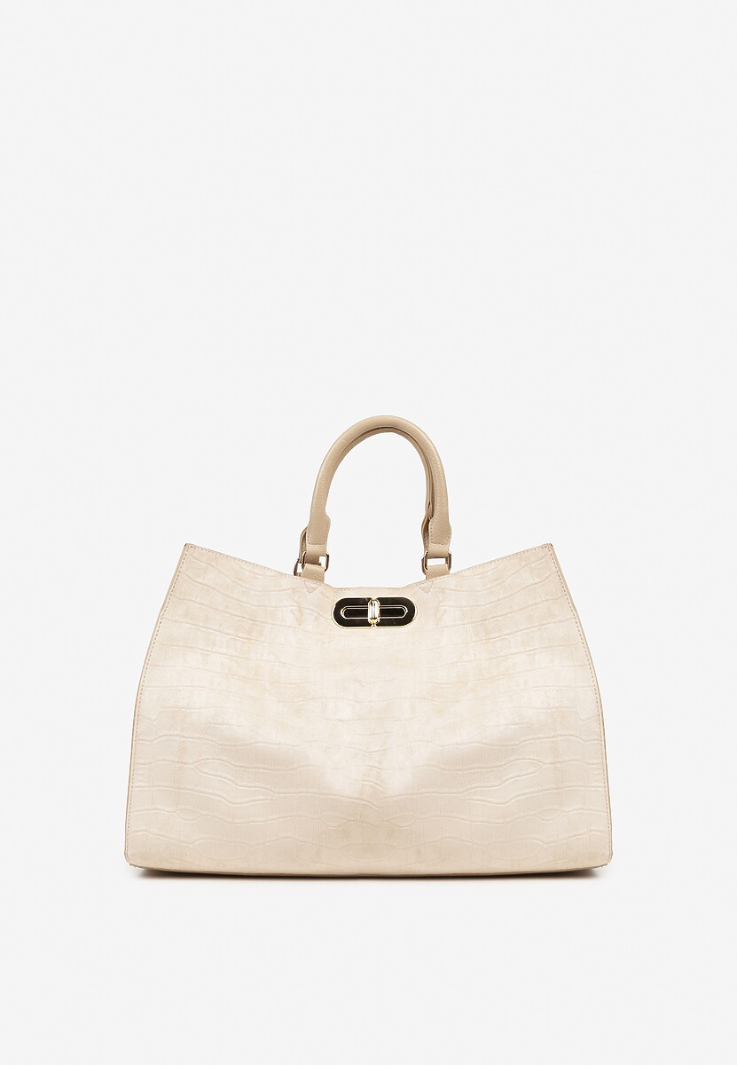 Jasnobeżowa Torebka Typu Shopper z Imitacji Zamszu z Rączkami i Paskiem Crossbody Temige 1