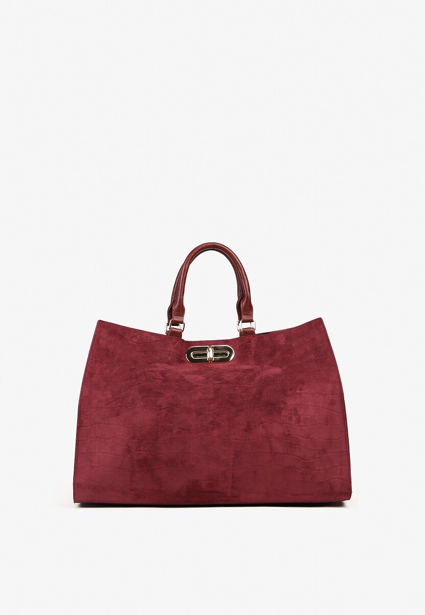 Bordowa Torebka Typu Shopper z Imitacji Zamszu z Rączkami i Paskiem Crossbody Temige 1