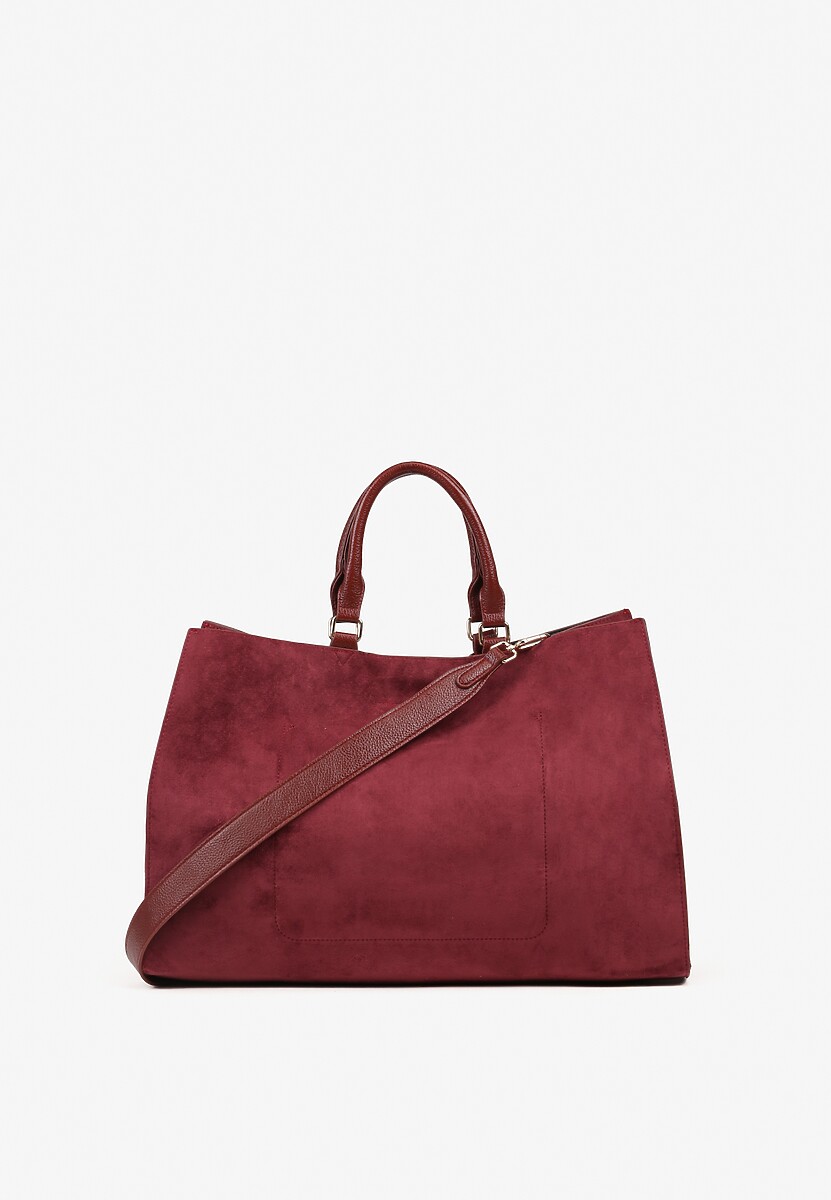 Bordowa Torebka Typu Shopper z Imitacji Zamszu z Rączkami i Paskiem Crossbody Temige 2