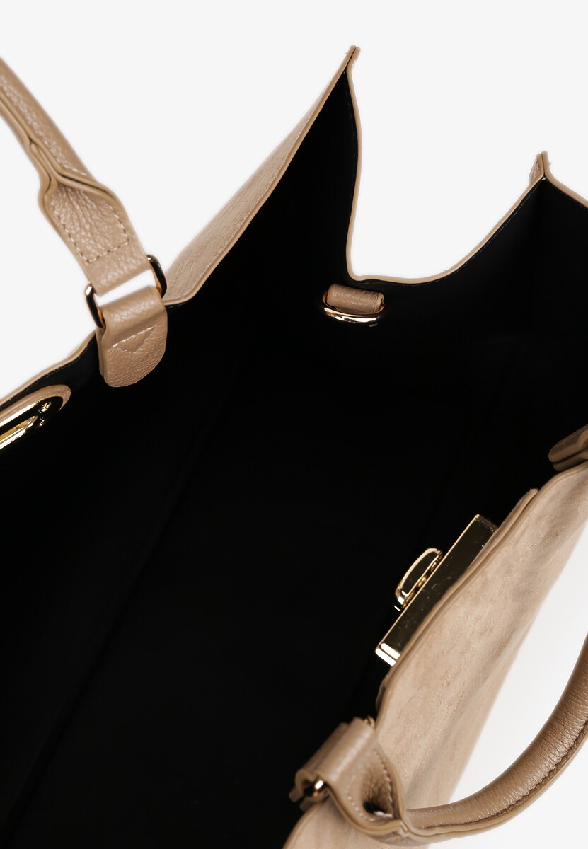 Beżowa Torebka Typu Shopper z Imitacji Zamszu z Rączkami i Paskiem Crossbody Temige 4