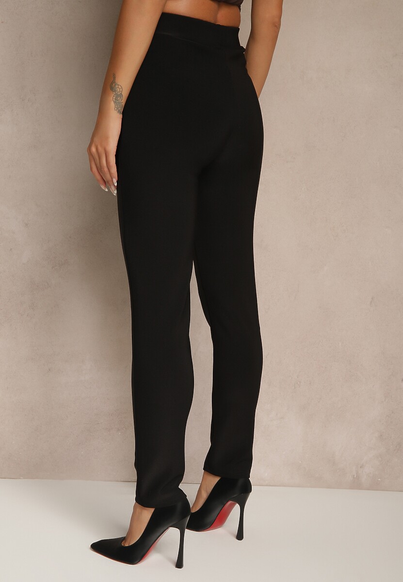 Czarne Dopasowane Spodnie High Waist z Gumką w Pasie Wedvira 3