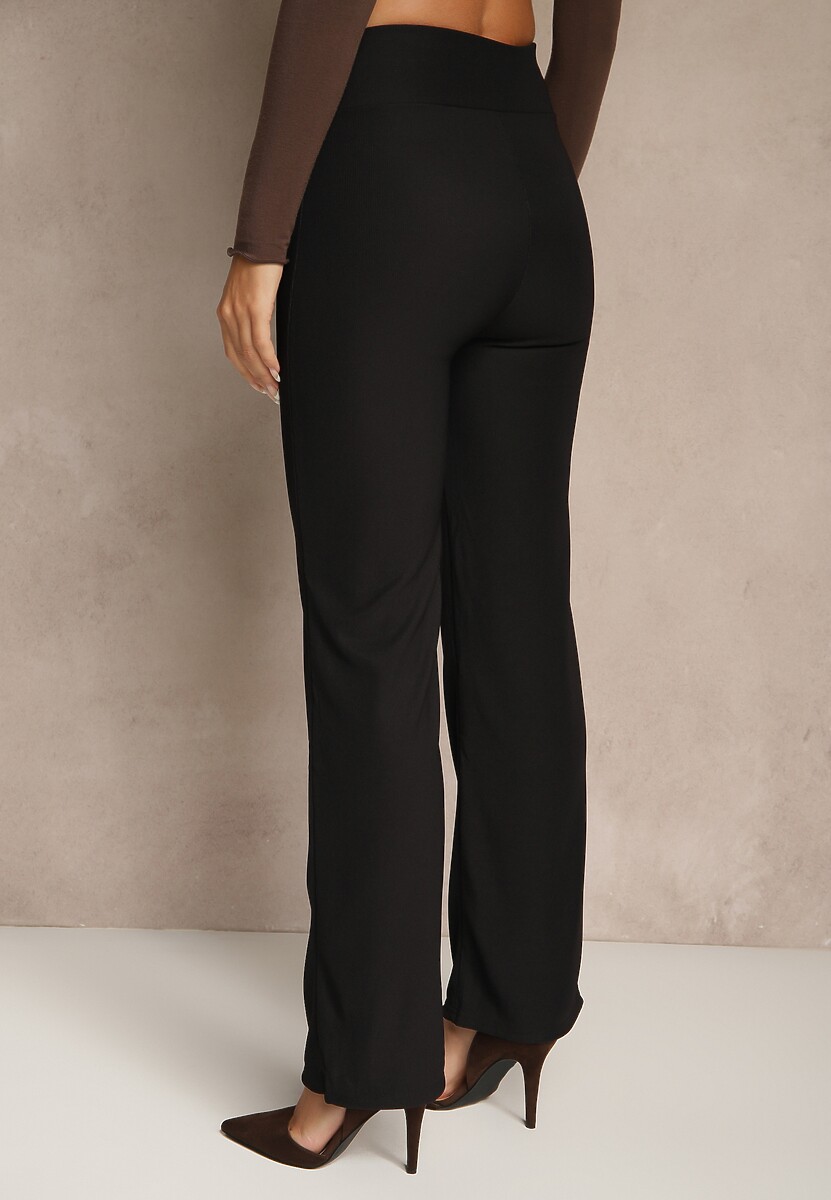 Czarne Prążkowane Spodnie High Waist z Szerokimi Nogawkami Resoda 3
