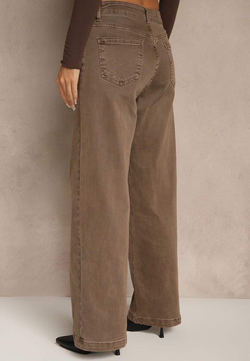 Brązowe Szerokie Jeansy High Waist z Bawełny Amendrie 3