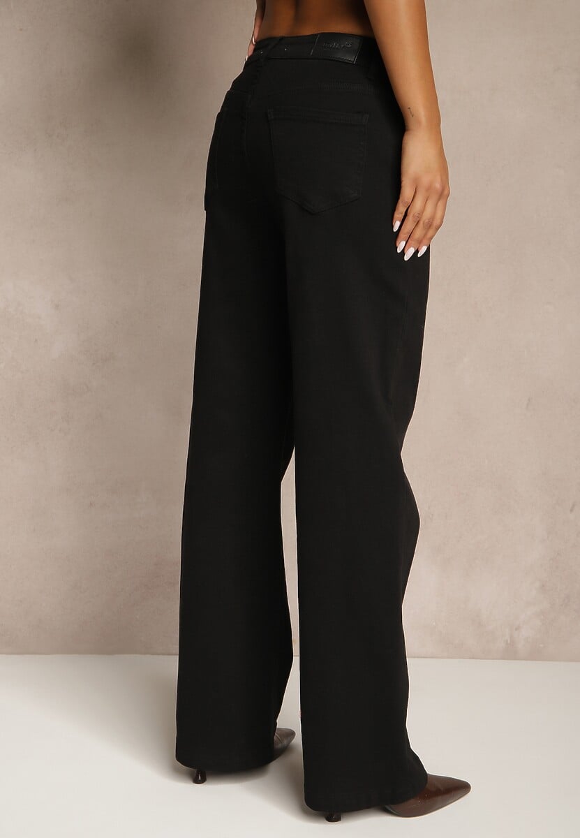 Czarne Bawełniane Jeansy High Waist z Szerokimi Nogawkami Leetie 3