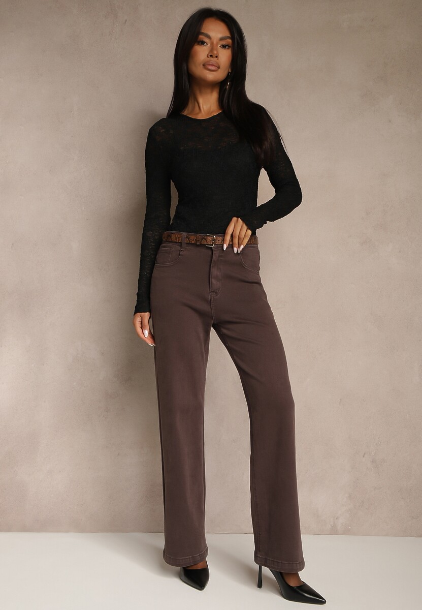 Fioletowe Jeansy Wide Leg High Waist z Bawełny Nelenasa 2