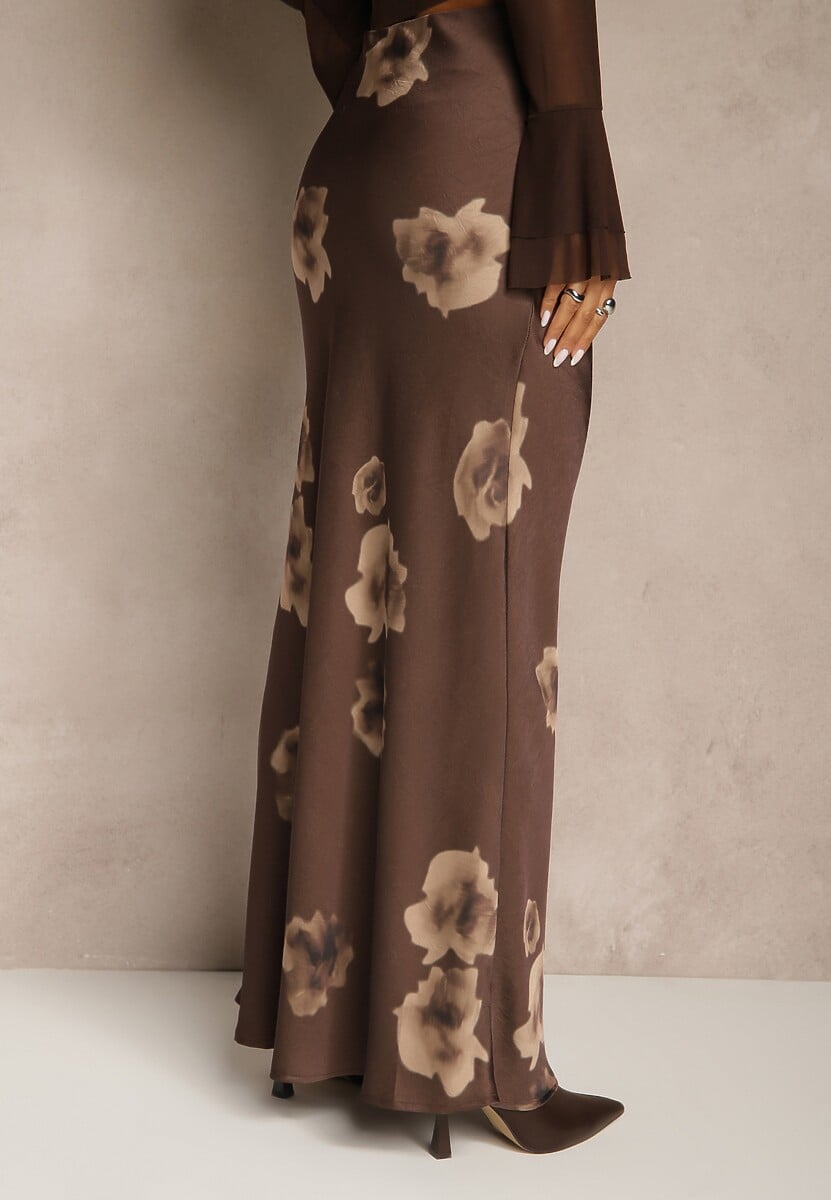 Brązowa Spódnica High Waist w Kwiaty Esania 3