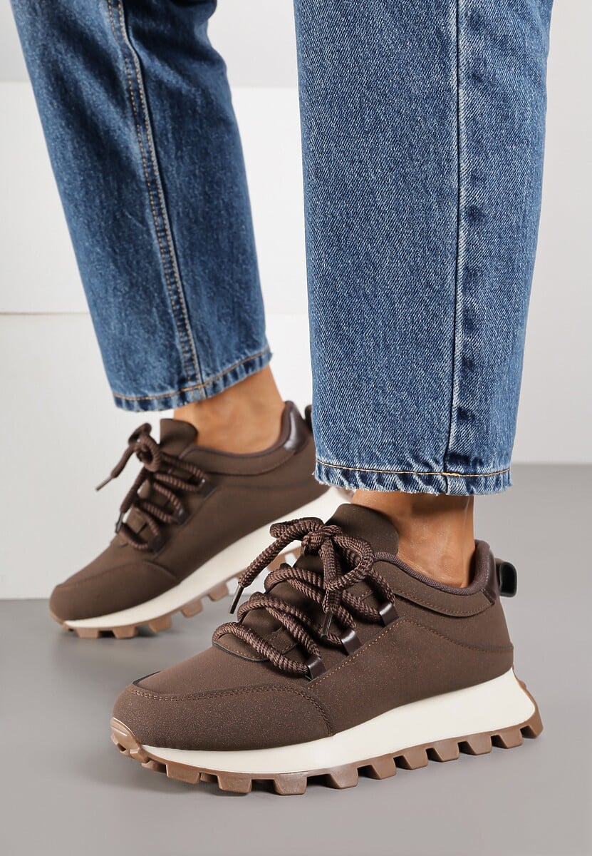 Brązowe Sneakersy na Platformie Ozdobionej Tłoczeniem Zerla 1