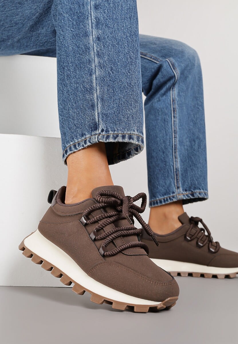 Brązowe Sneakersy na Platformie Ozdobionej Tłoczeniem Zerla 2