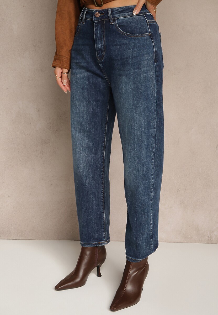 Niebieskie Jeansy Mom Fit High Waist z Dodatkiem Wiskozy Ativite 3