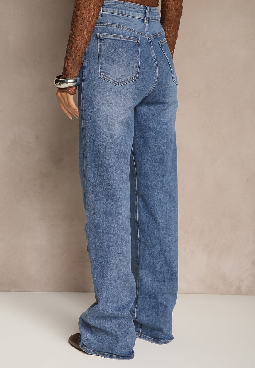 Niebieskie Szerokie Jeansy High Waist z Wiskozą Isofara 3