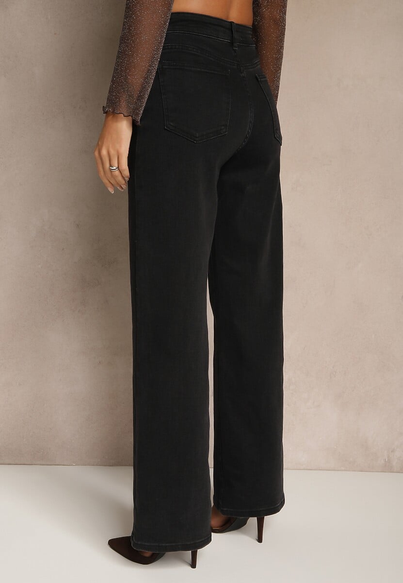Czarne Szerokie Jeansy Regular Waist Isovena 3