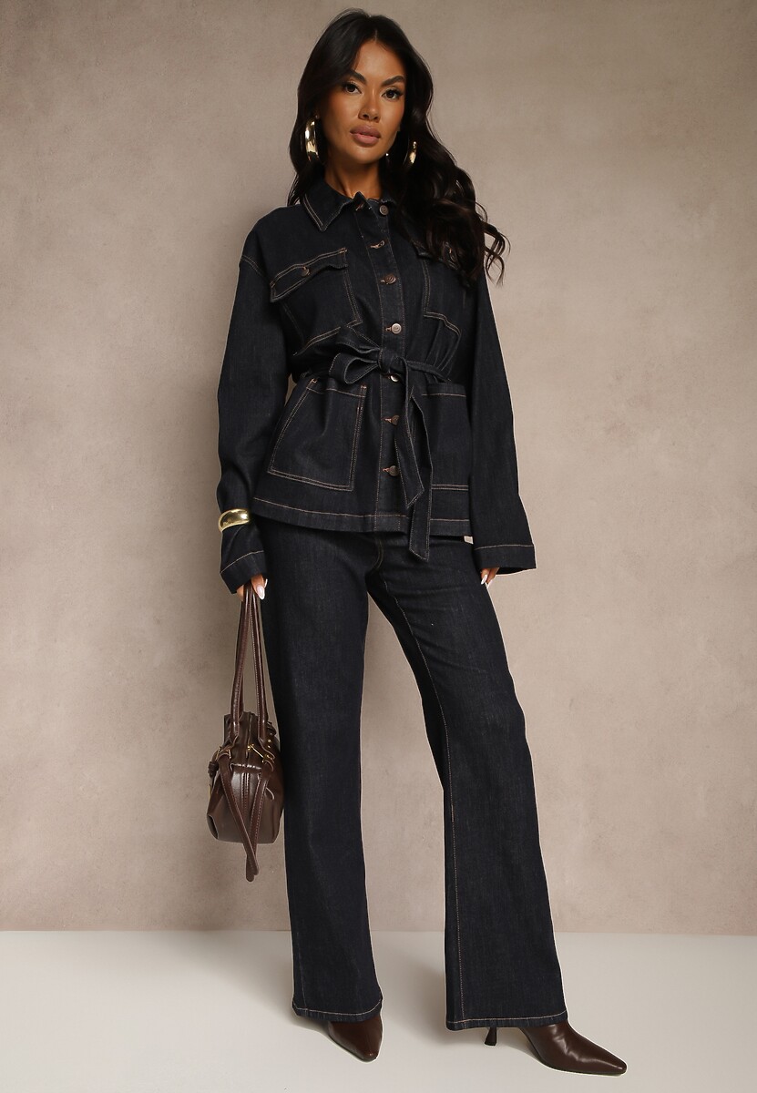Granatowe Jeansy Straight Leg High Waist Salisae 2