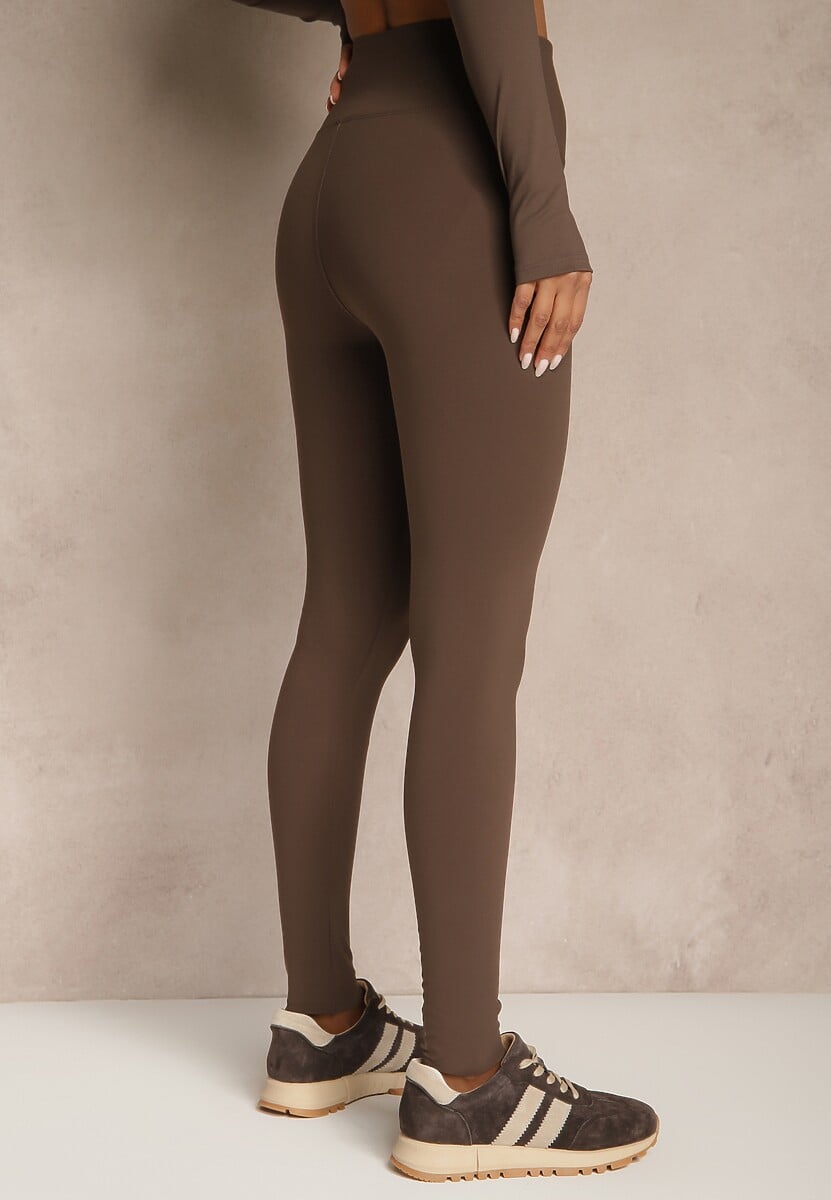 Brązowe Legginsy High Waist Ozdobione Przeszyciem Belanessa 3