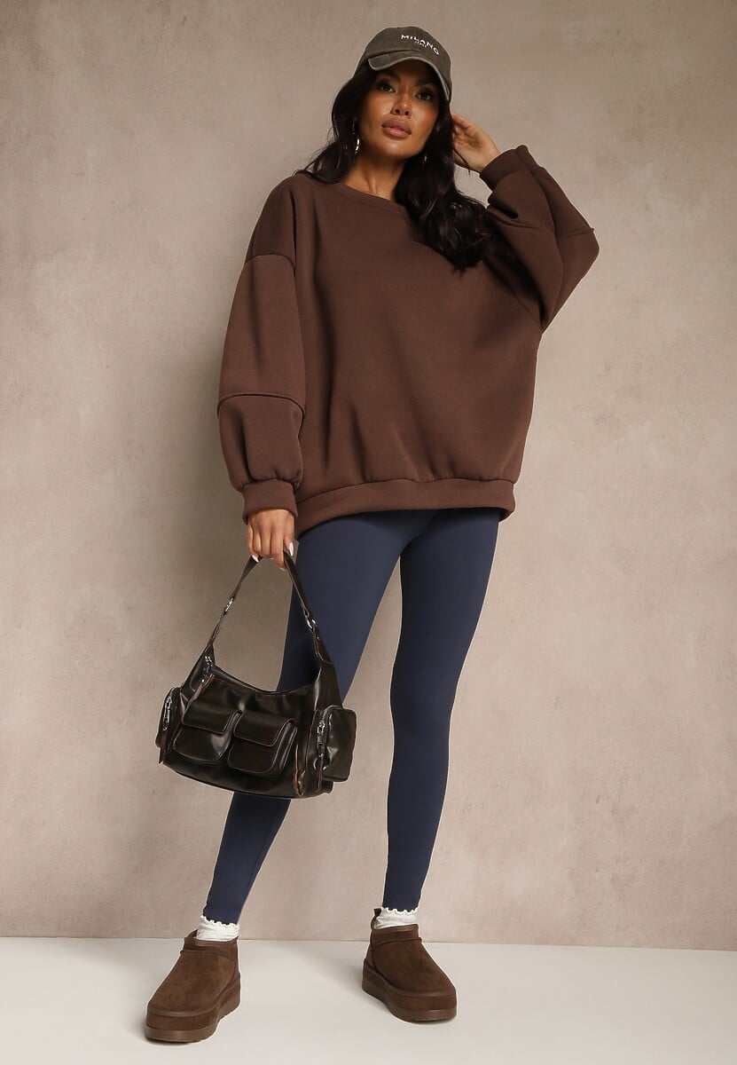 Granatowe Legginsy High Waist z Szeroką Gumką w Talii Aithala 2