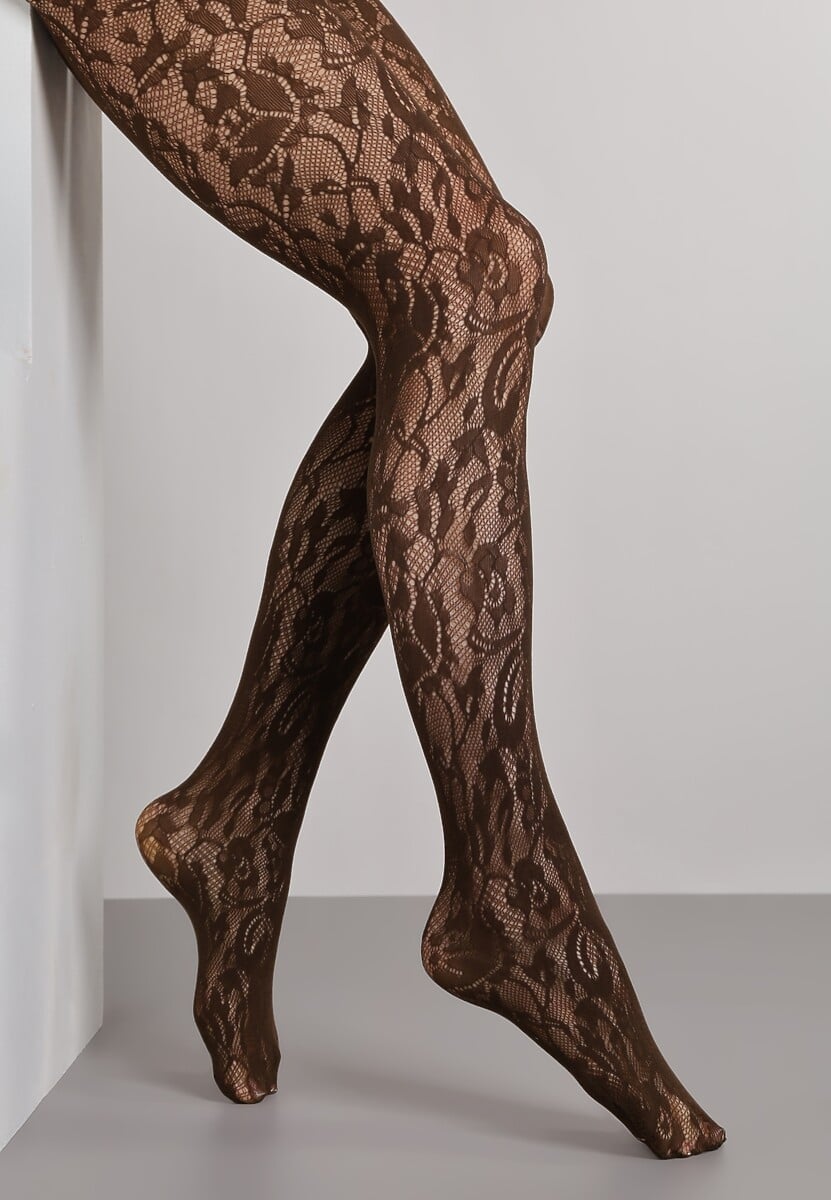 Brązowe Rajstopy Koronkowe w Eleganckim Stylu Fihanoriel 1