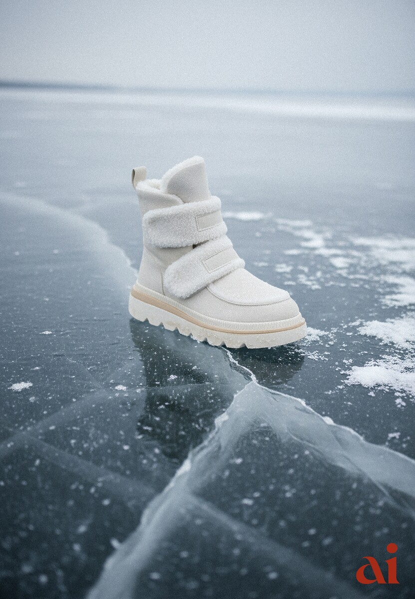 Beżowe Botki Typu Śniegowce na Platformie z Dwoma Ozdobnymi Rzepami Edarlia 1