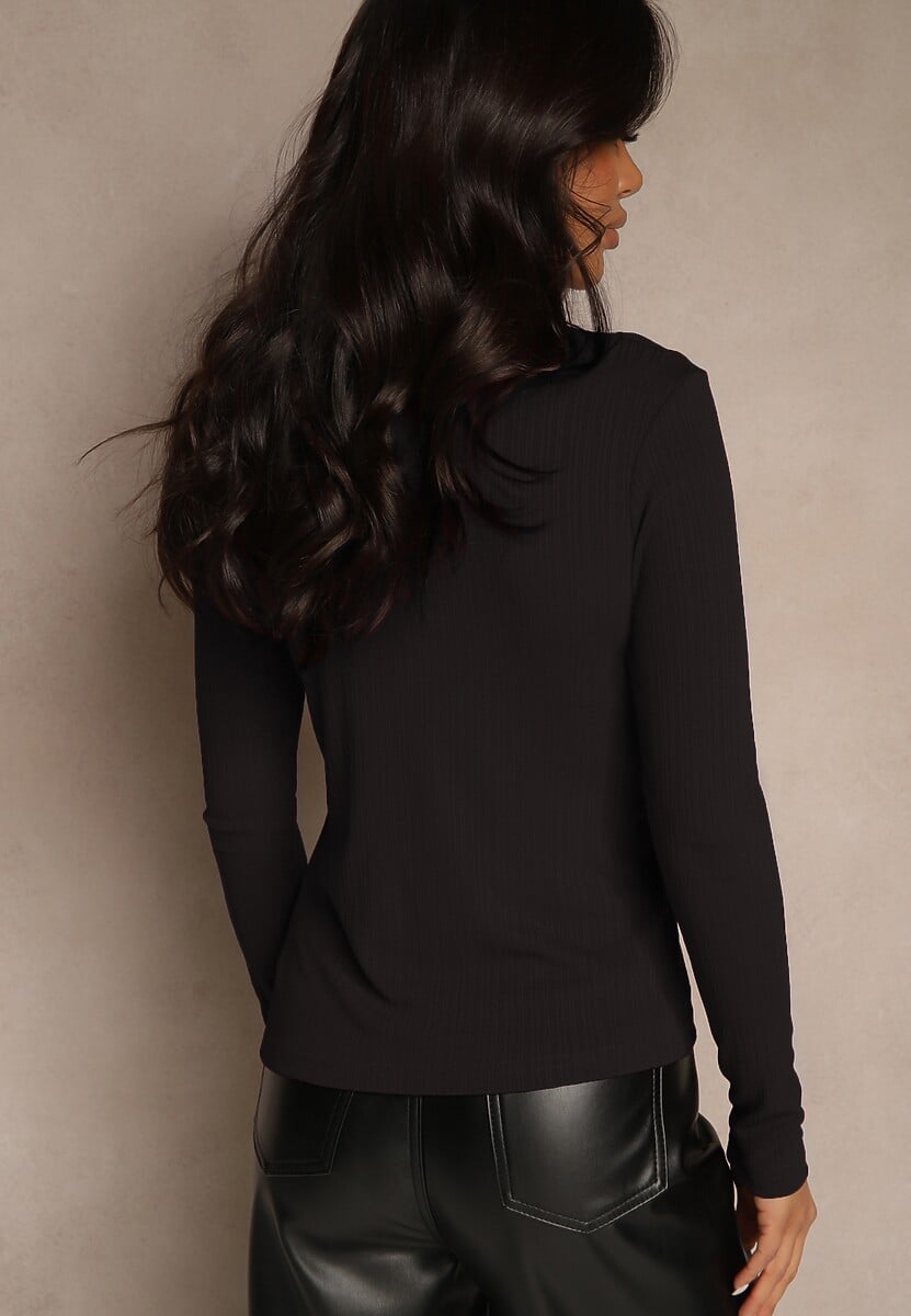 Czarna Klasyczna Bluzka Longsleeve z Golfem Raleia 3