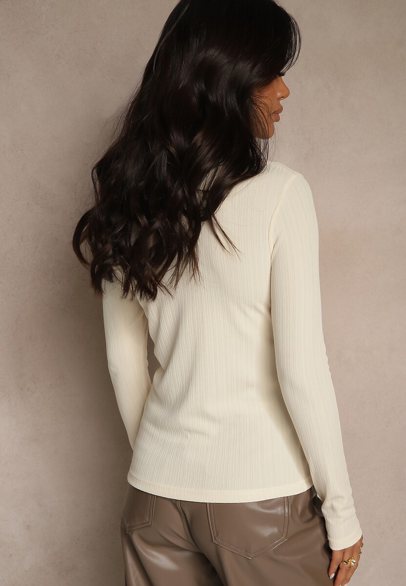 Beżowa Klasyczna Bluzka Longsleeve z Golfem Raleia 3