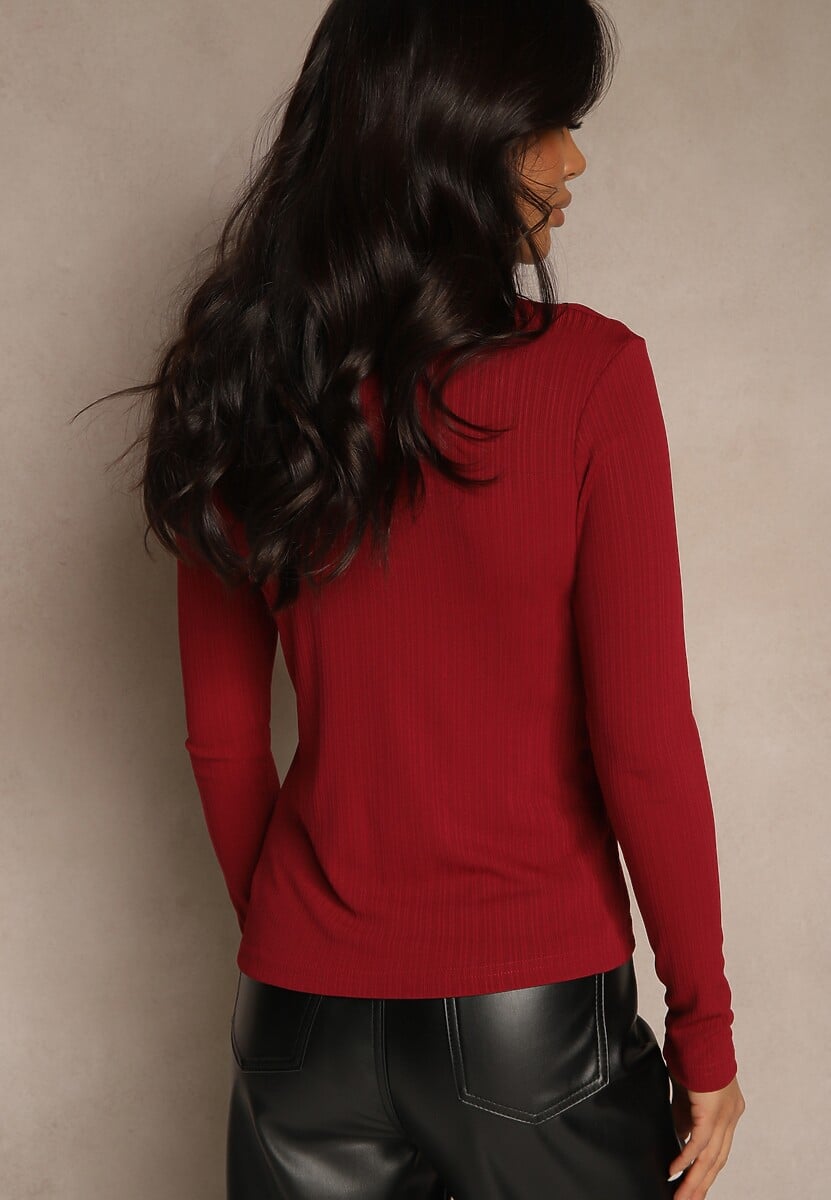 Bordowa Klasyczna Bluzka Longsleeve z Golfem Raleia 3