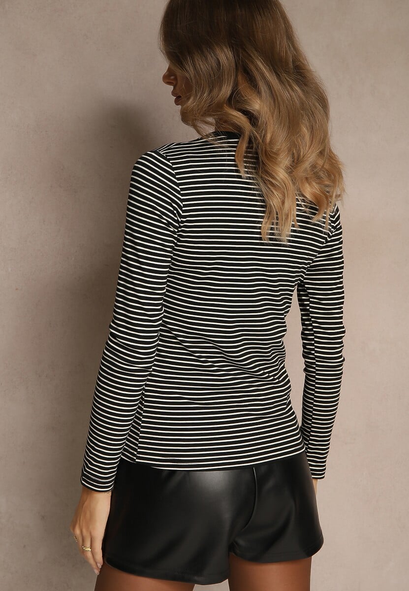 Czarna Bluzka Longsleeve Ozdobiona Paskami i Cyrkoniami Ralenea 3