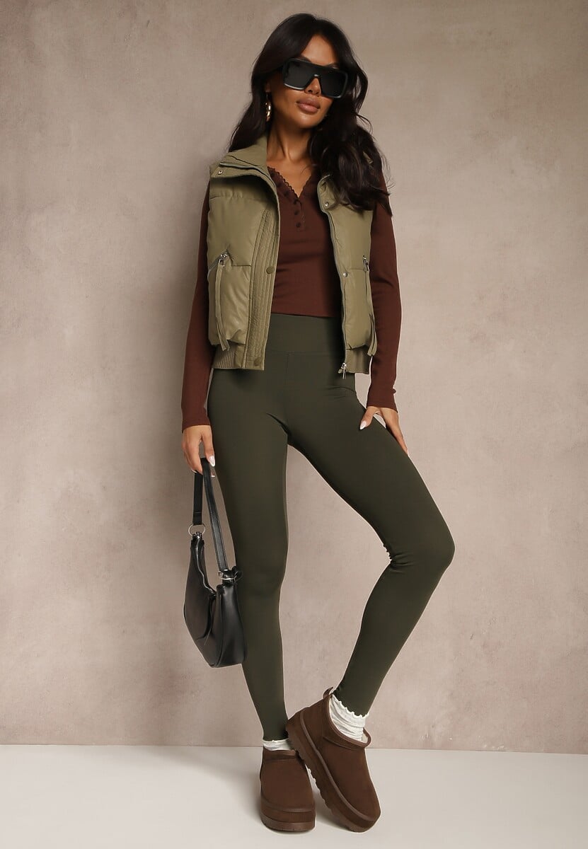 Ciemnozielone Legginsy Casual Regualr Waist Ralinsa 2