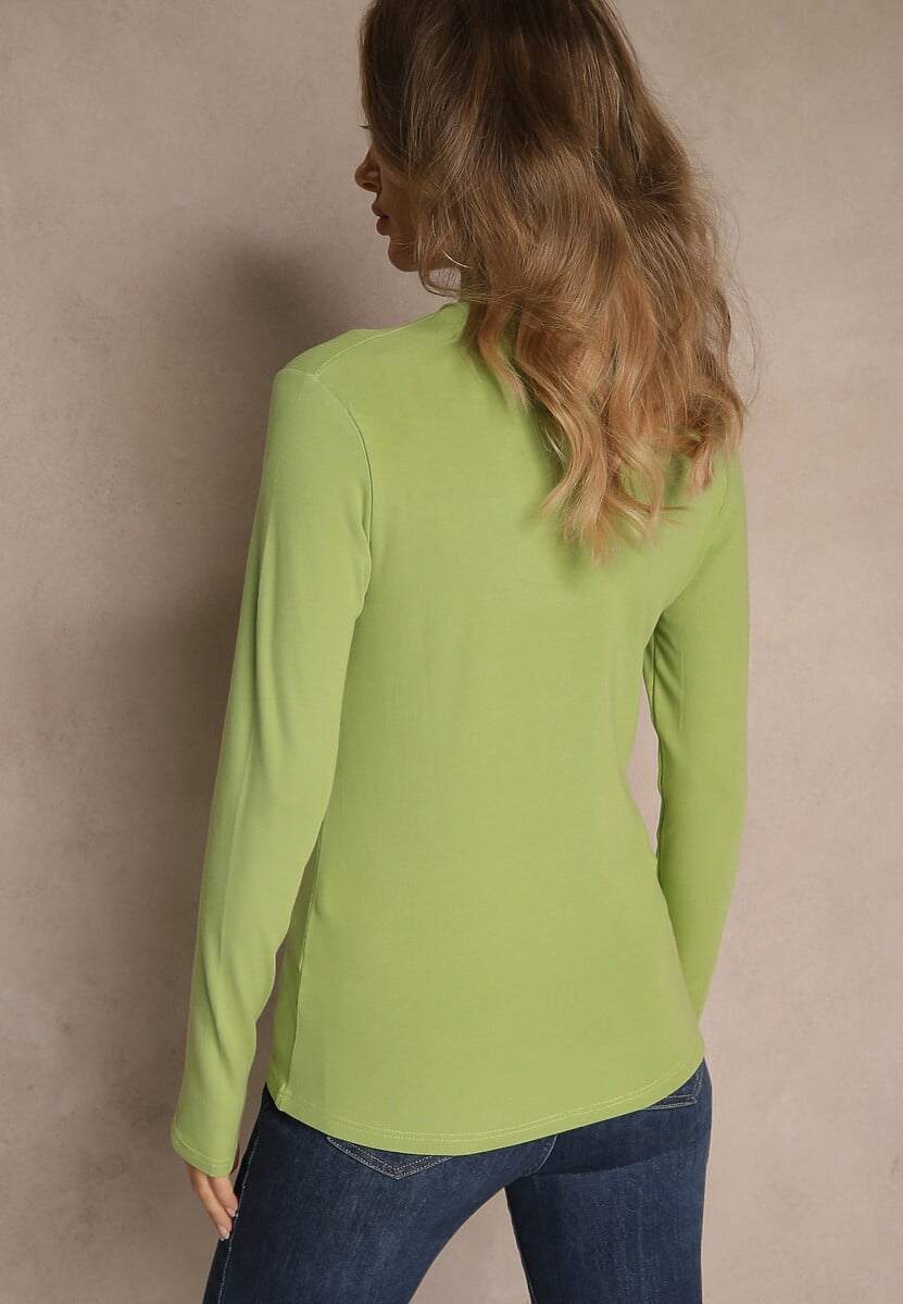 Zielona Casualowa Bluzka z Golfem Longsleeve Ralaia 3