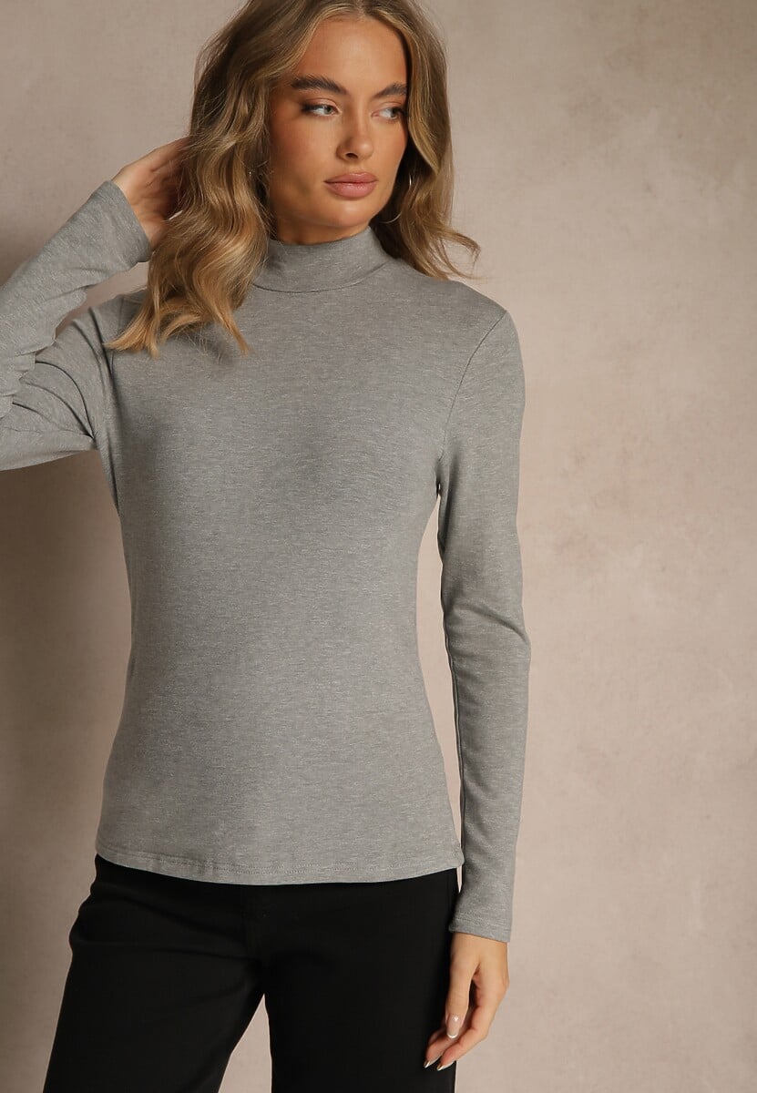 Szara Casualowa Bluzka z Golfem Longsleeve Ralaia 2