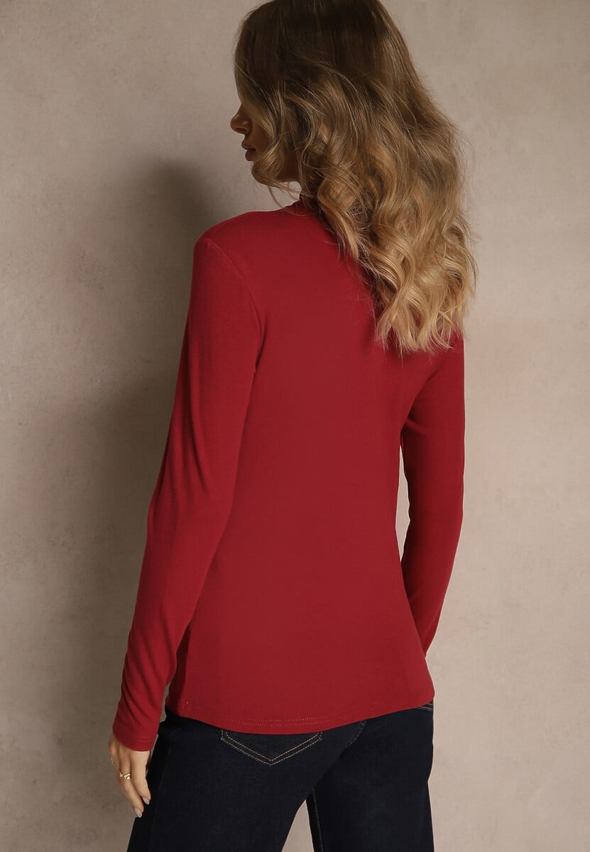 Bordowa Casualowa Bluzka z Golfem Longsleeve Ralaia 3