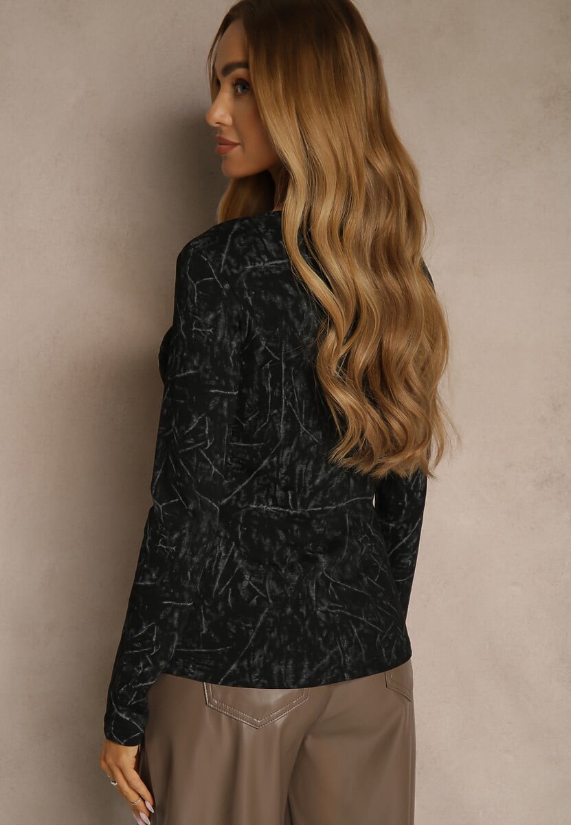 Czarna Bluzka Longsleeve Ozdobiona Geometrycznym Motywem Uninessa 3
