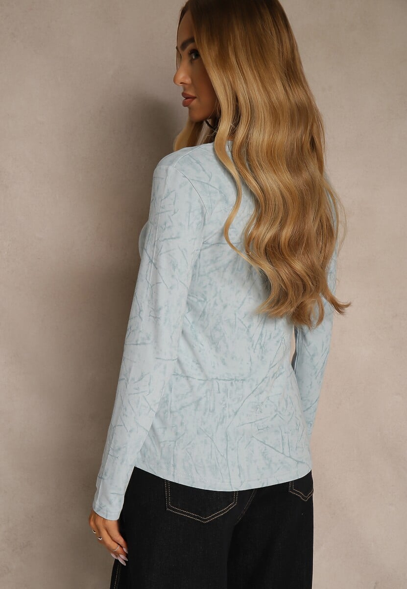 Niebieska Bluzka Longsleeve Ozdobiona Geometrycznym Motywem Uninessa 3