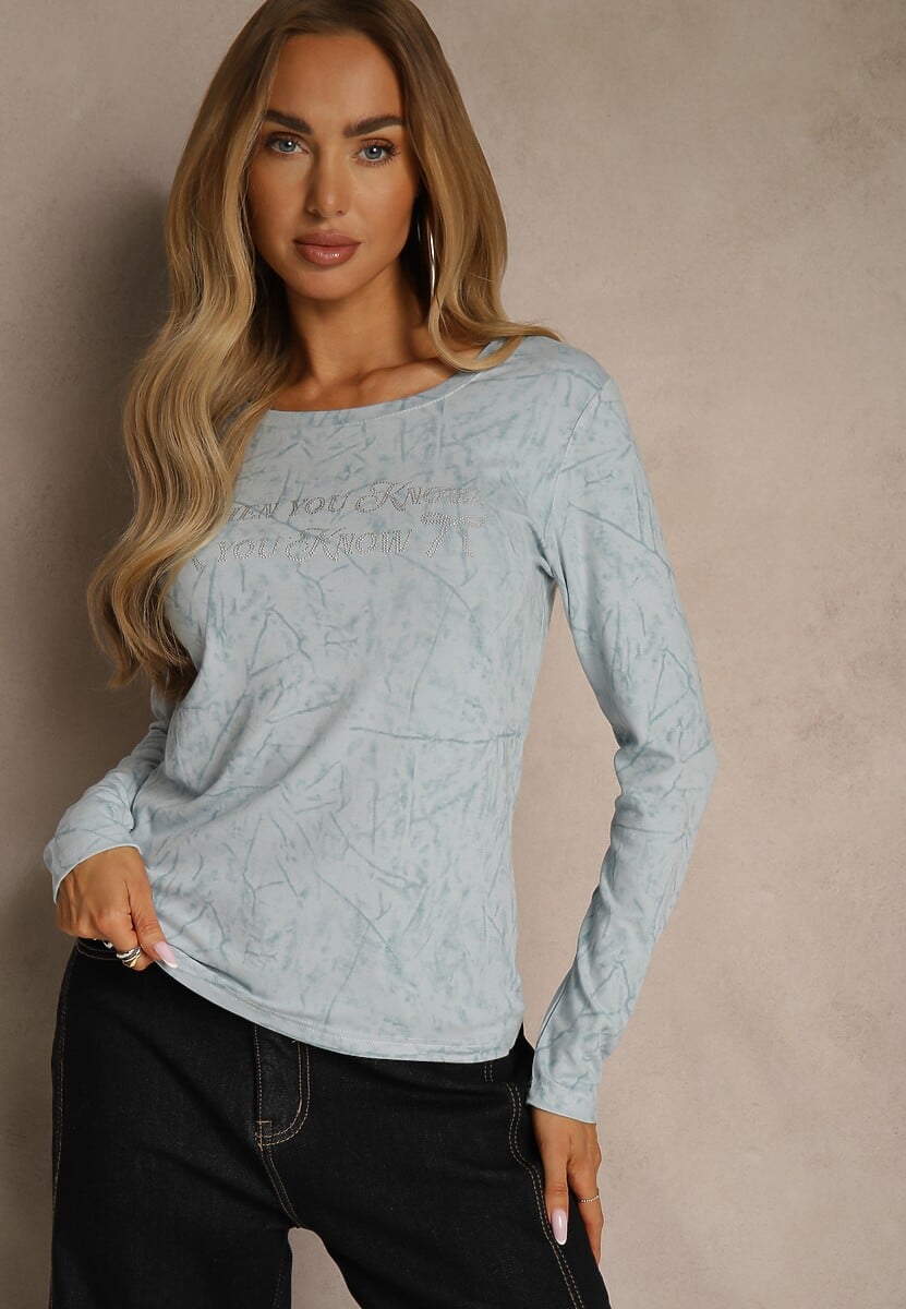 Niebieska Bluzka Longsleeve Ozdobiona Geometrycznym Motywem Uninessa 1