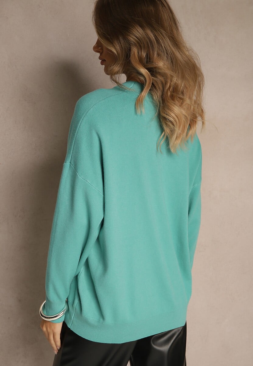 Zielony Nietoperzowy Sweter w Minimalistycznym Stylu Raliava 3