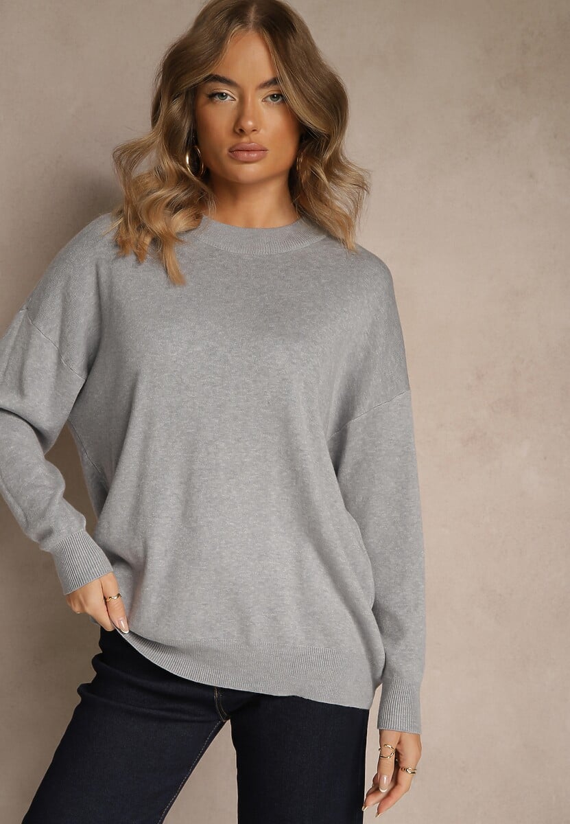 Szary Nietoperzowy Sweter w Minimalistycznym Stylu Raliava 1