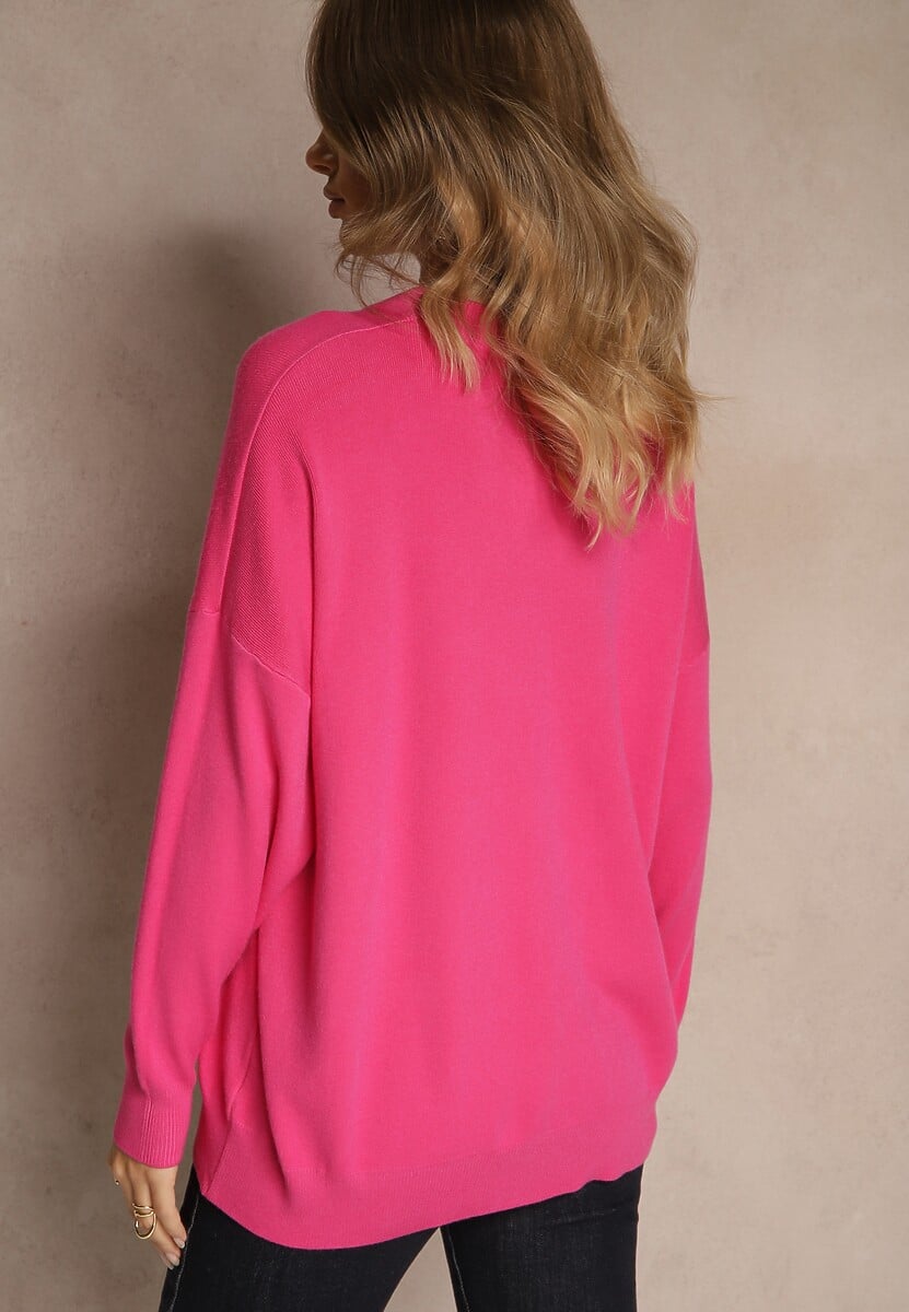 Fuksjowy Nietoperzowy Sweter w Minimalistycznym Stylu Raliava 3