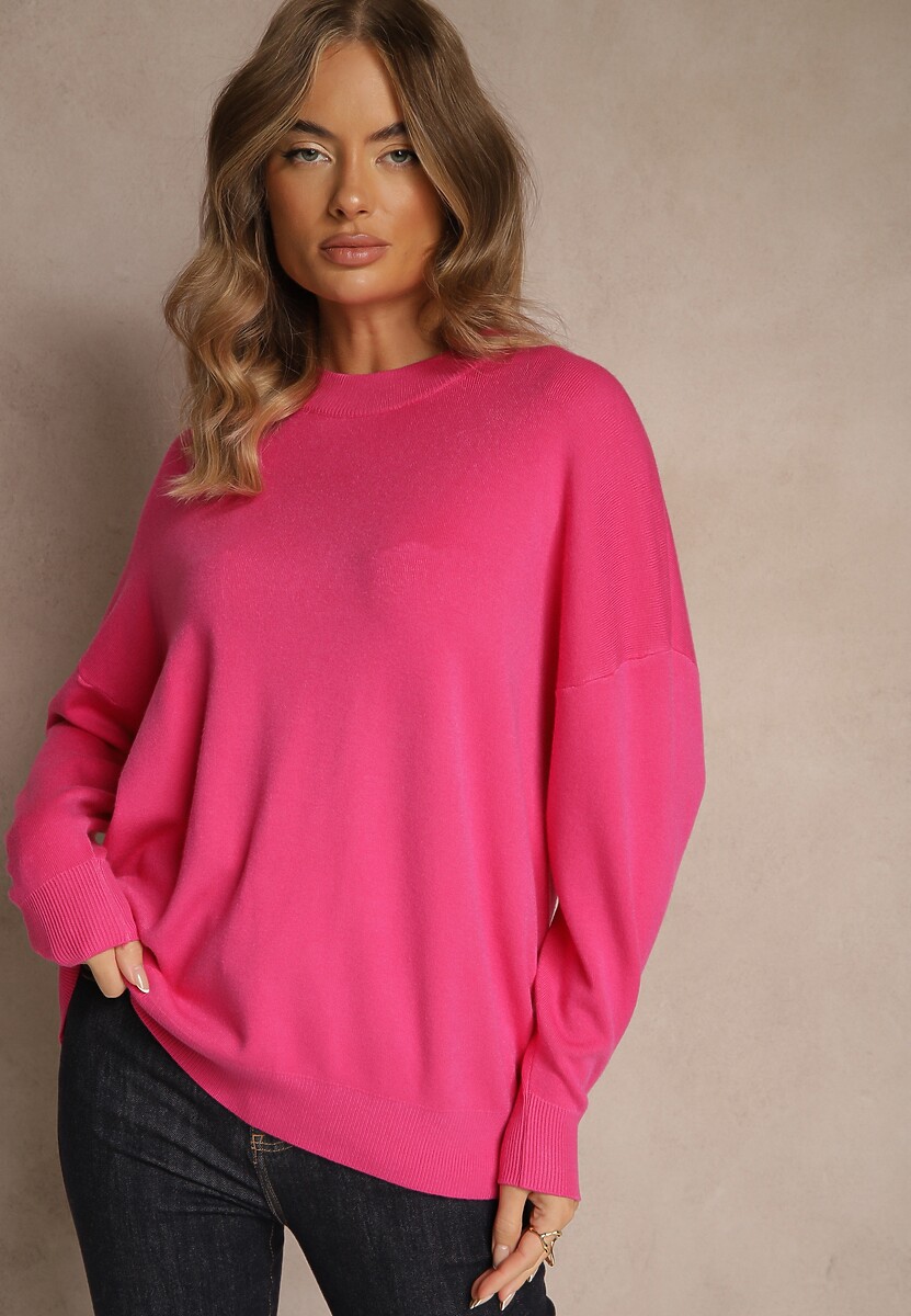Fuksjowy Nietoperzowy Sweter w Minimalistycznym Stylu Raliava 1