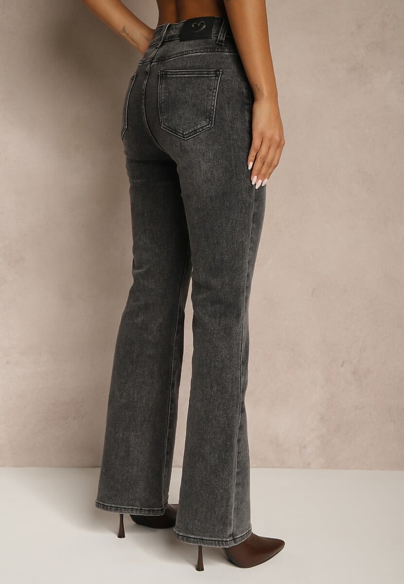 Czarne Jeansy Dzwony High Waist z Dodatkiem Wiskozy Unenaia 3