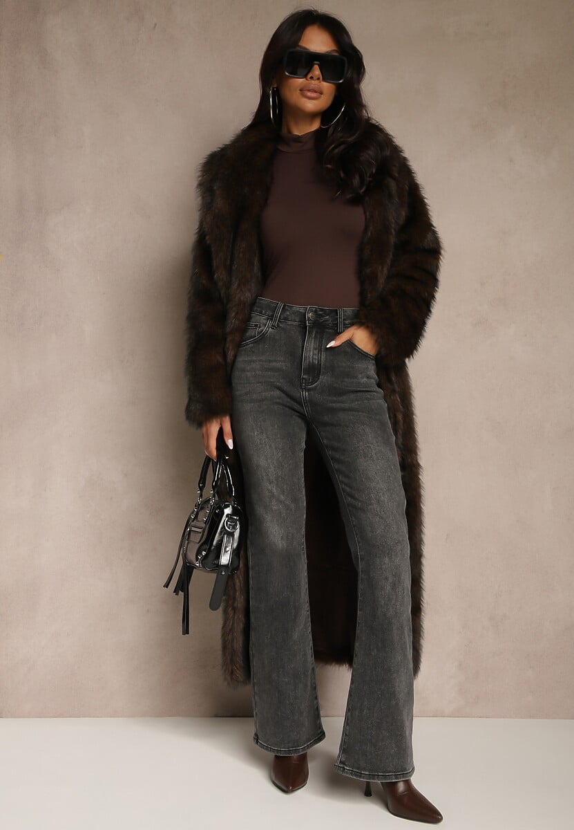 Czarne Jeansy Dzwony High Waist z Dodatkiem Wiskozy Unenaia 1