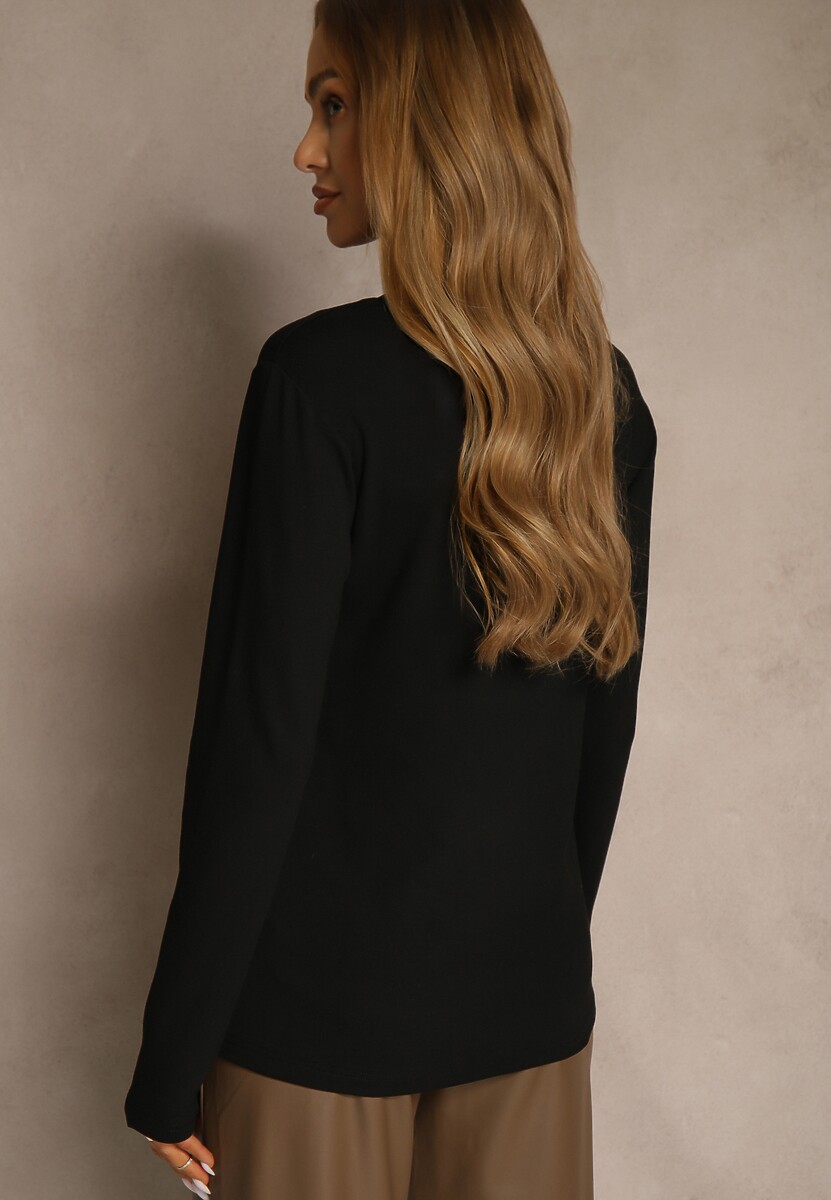 Czarna Casualowa Bluzka Longsleeve z Okrągłym Dekoltem Unaladesa 3
