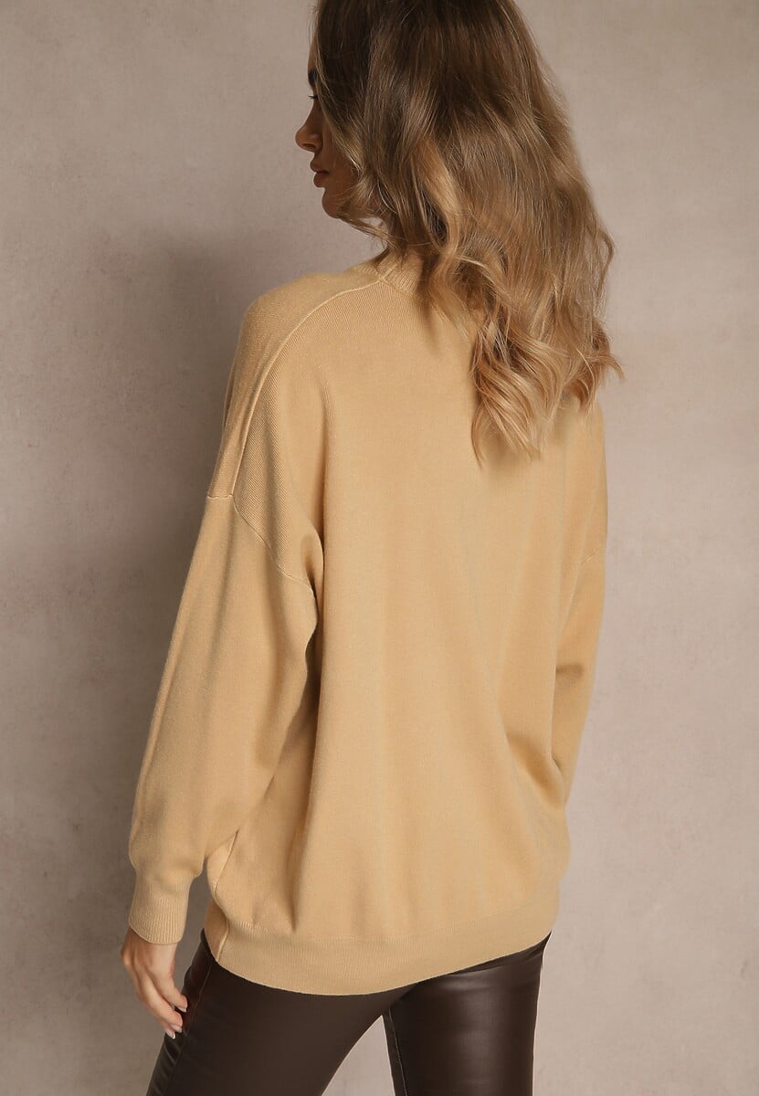 Brązowy Nietoperzowy Sweter w Minimalistycznym Stylu Raliava 3